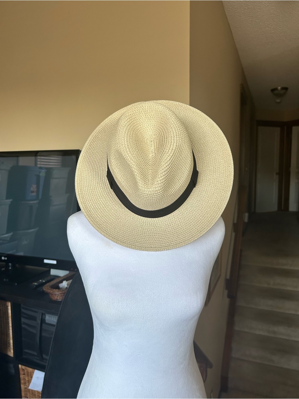 Solar Escape Natural Straw Sun Hat/Fedora/Panama Hat with Black Trim